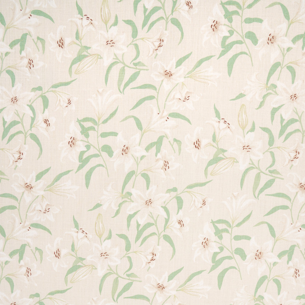 Scattered Lilies Cream 180300 by Schumacher Fabric Schumacher Fabric Scattered Lilies Cream 180300Fabric LINEN 100% THAILAND </p><p>Repeat: H: HORZ. 13" (33CM), V: VERT. 20 5/6" (53CM) 54" (137CM) - Fabric Carolina -