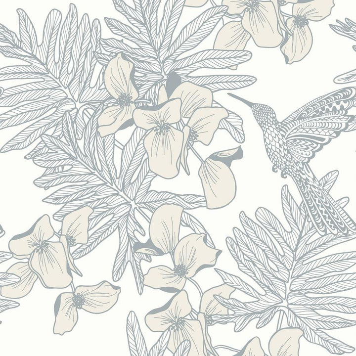 Hummingbird (Wp) # 05 Mist by 1838 Wallcoverings Designer Wallpaper Aurora STRAIGHT PASTE THE WALL UNITED KINGDOM V-21" 20.5"X11YD - Swanky Fabrics -