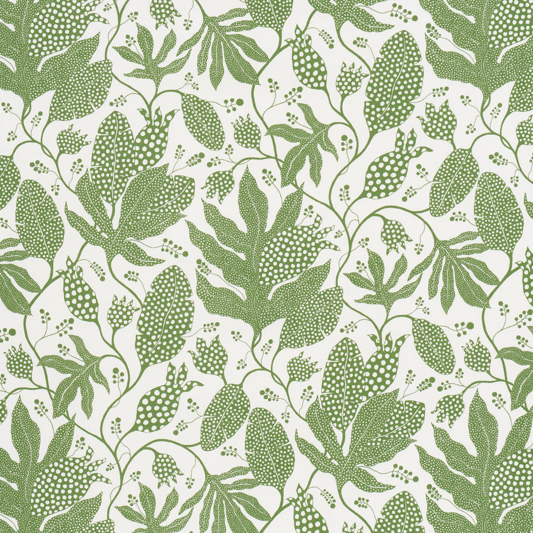 Schumacher Fabric Polka Dot Jungle - Green & Ivory