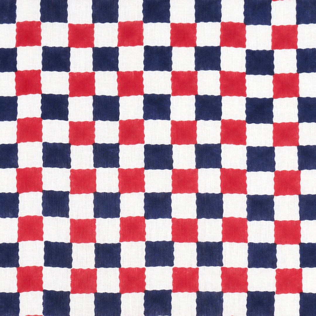 Schumacher Fabric Chequer Hand Block Print - Red/Navy