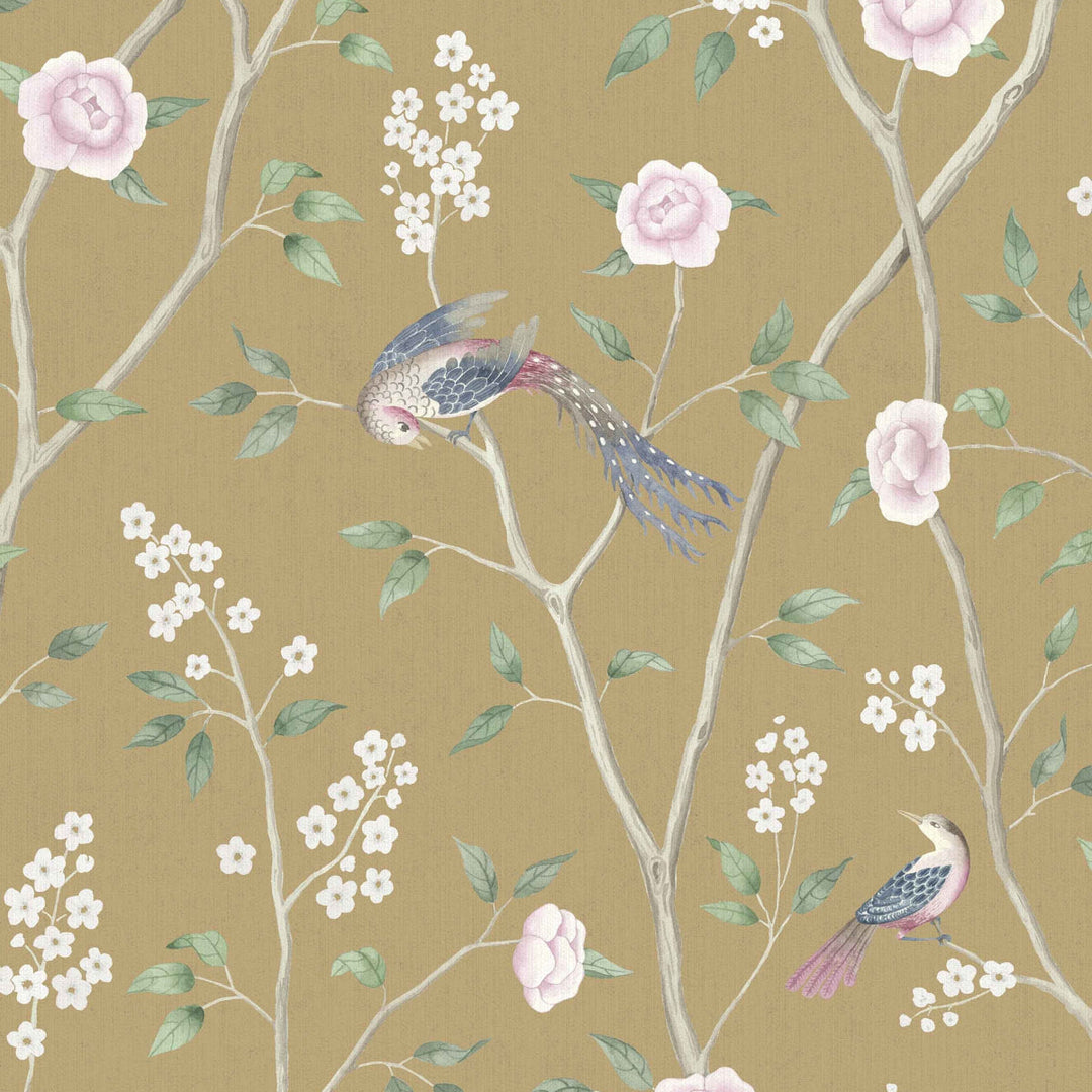Schumacher Wallcovering Paradise Birds - Gold