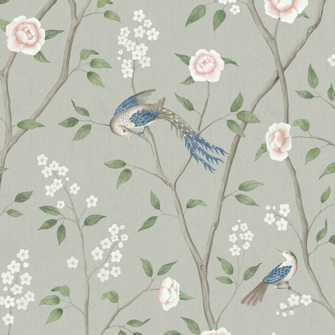 Schumacher Wallcovering Paradise Birds - Mineral Shimmer