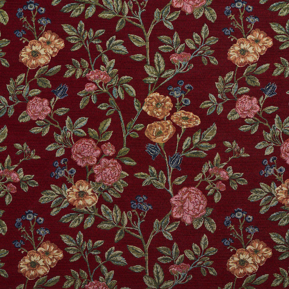 1977 Merlot Bouquet by Charlotte Designer Fabric Tapestry Classics 70% Polyester, 30% Cotton Asia Exceeds 45,000 Wyzenbeek Rubs (Heavy Duty) </p><p>Repeat: Horizontal: 14.5" x Vertical: 14.5" 54 Inches - Swanky Fabrics -