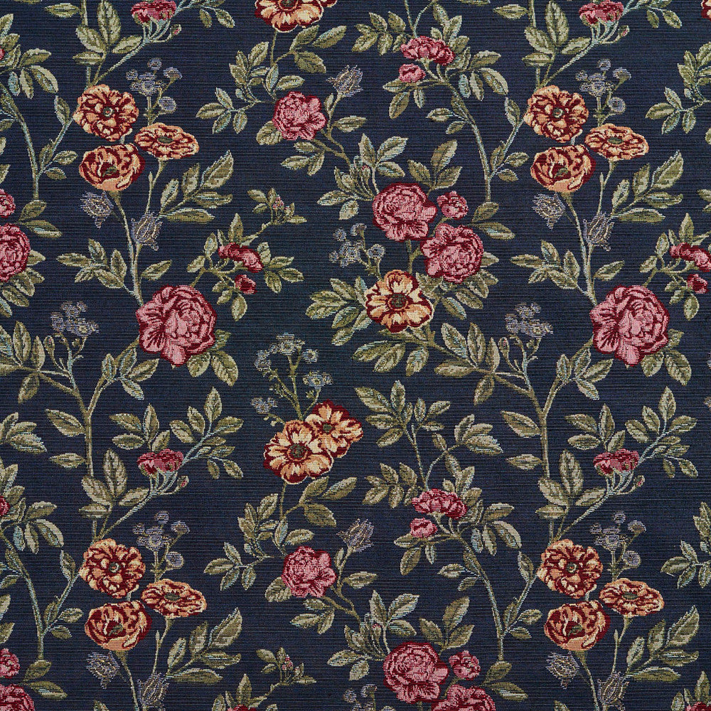 1979 Navy Bouquet by Charlotte Designer Fabric Tapestry Classics 70% Polyester, 30% Cotton Asia Exceeds 45,000 Wyzenbeek Rubs (Heavy Duty) Horizontal: 14.5" x Vertical: 14.5" 54 Inches - Swanky Fabrics -