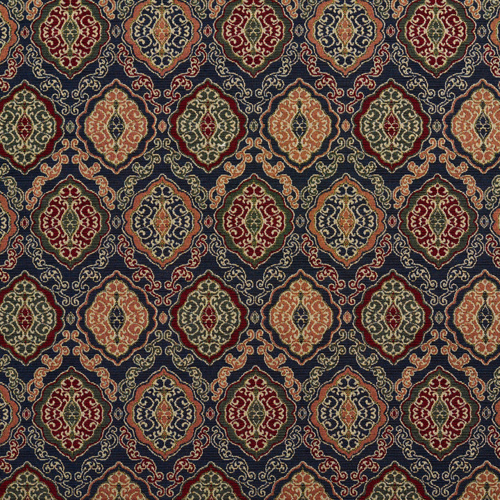 1983 Navy Heirloom by Charlotte Designer Fabric Tapestry Classics 70% Polyester, 30% Cotton Asia Exceeds 45,000 Wyzenbeek Rubs (Heavy Duty) Horizontal: 14.5" x Vertical: 7.5" 54 Inches - Swanky Fabrics -