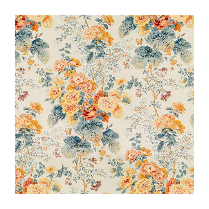 Hollyhock Hdb Apricot/Lake by Lee Jofa Designer Fabric - COTTON - 100% Thailand - Horizontal: 33 and Vertical: 40 49 - Swanky Fabrics -