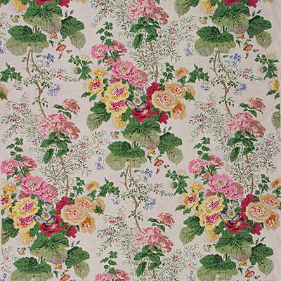 Hollyhock Hb Wht/Pink by Lee Jofa Designer Fabric - LINEN - 100% Thailand - Horizontal: 47 and Vertical: 40 47 - Swanky Fabrics -