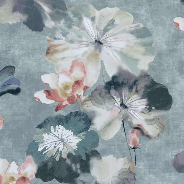Water Lilies (Wp) # 02 Mineral by 1838 Wallcoverings Designer Wallpaper Willow HALF DROP PASTE THE WALL UNITED KINGDOM V-33" 20.5"X11YD - Swanky Fabrics -
