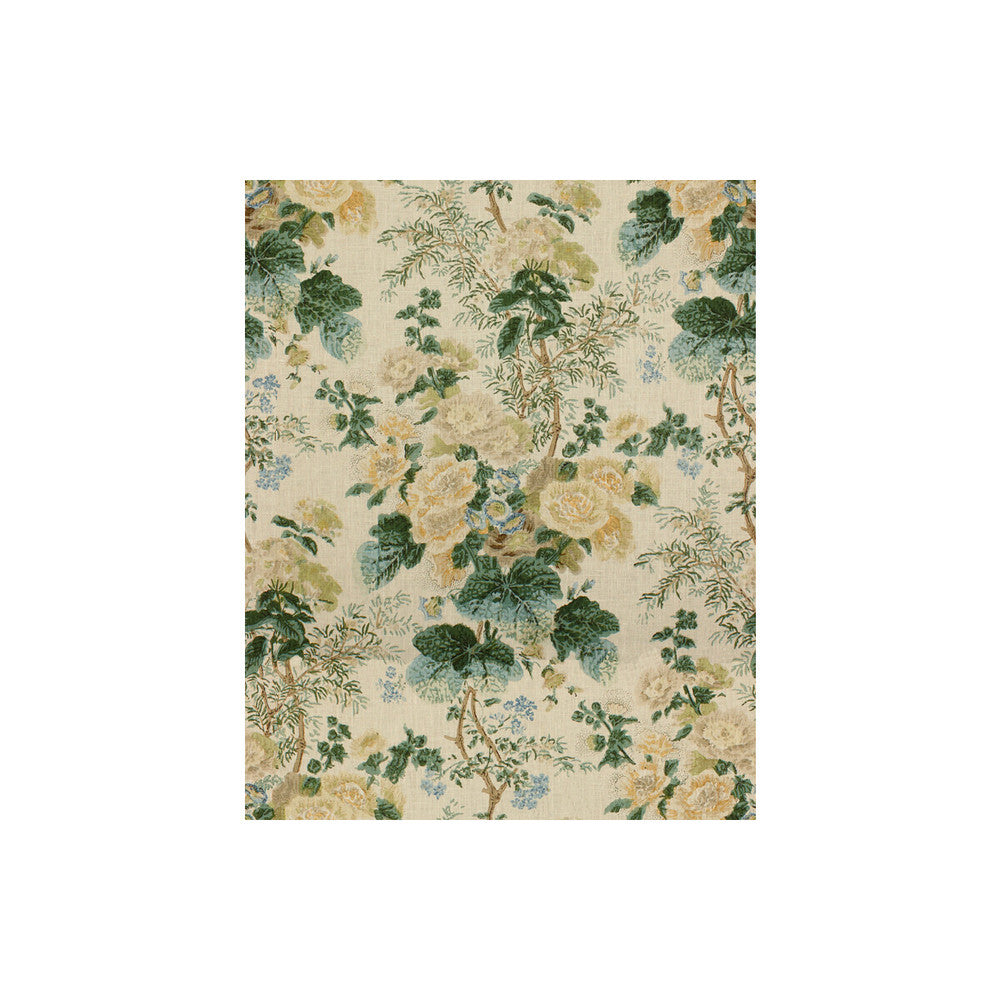Hollyhock Hdb Lemon/Aqua by Lee Jofa Designer Fabric LINEN - 100% Thailand Horizontal: 49 and Vertical: 40.25 49 - Swanky Fabrics -