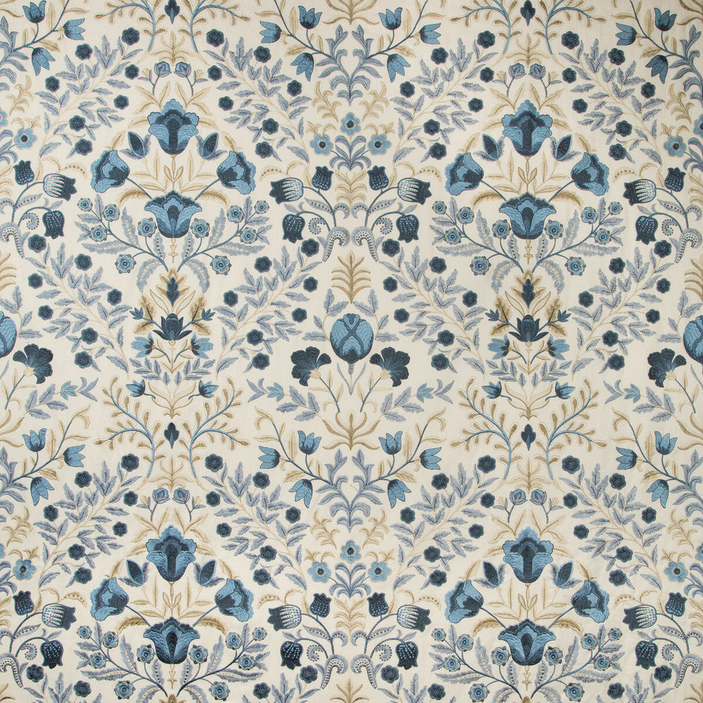 Luxford Embroidery Indigo by Lee Jofa Designer Fabric MANOR HOUSE VISCOSE - 70%;SPUN POLYESTER - 30% India LIGHT Horizontal: 25.5 and Vertical: 31.5 51 - Swanky Fabrics -