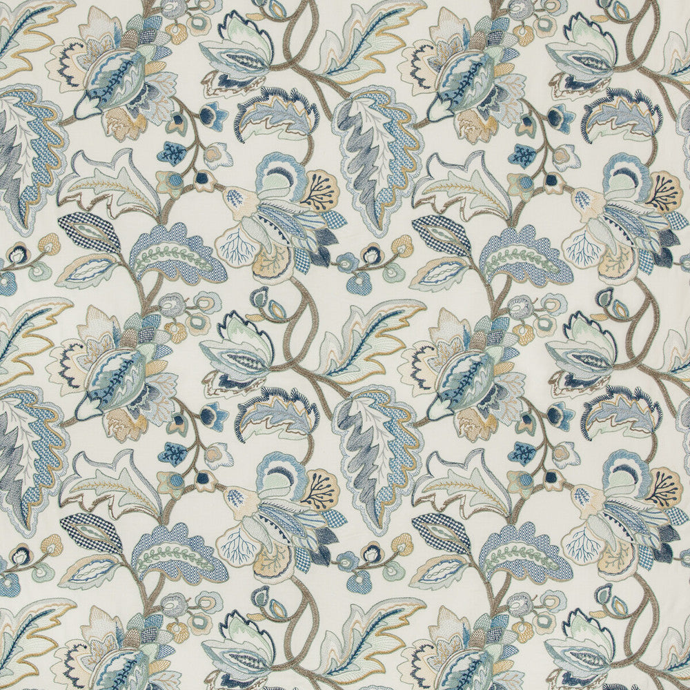 Orford Embroidery Blue/Gold by Lee Jofa Designer Fabric MANOR HOUSE VISCOSE - 55%;SPUN POLYESTER - 45% India Horizontal: 25.19 and Vertical: 22.63 52 - Swanky Fabrics -