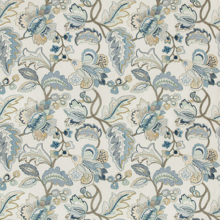 Orford Embroidery Blue/Gold by Lee Jofa Designer Fabric MANOR HOUSE VISCOSE - 55%;SPUN POLYESTER - 45% India Horizontal: 25.19 and Vertical: 22.63 52 - Swanky Fabrics -