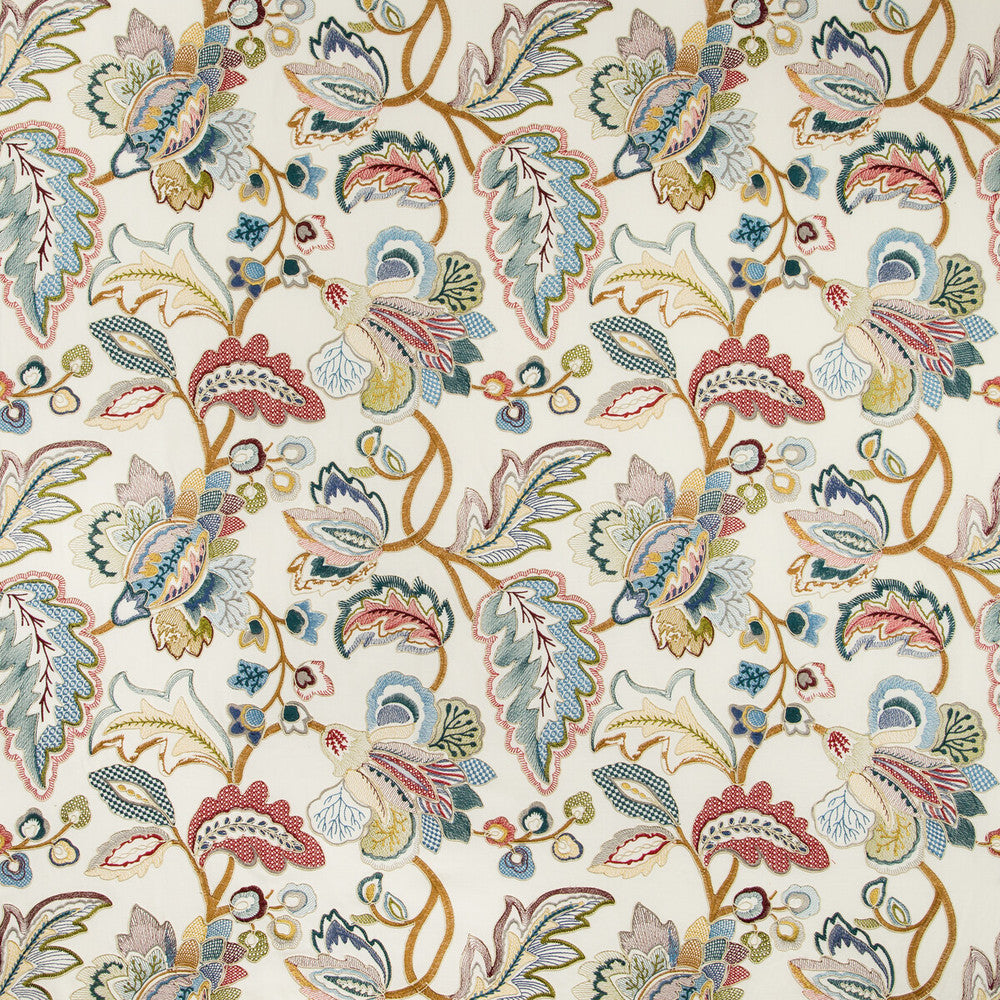 Orford Embroidery Red/Blue by Lee Jofa Designer Fabric MANOR HOUSE VISCOSE - 55%;SPUN POLYESTER - 45% India Horizontal: 25.19 and Vertical: 22.63 52 - Swanky Fabrics -