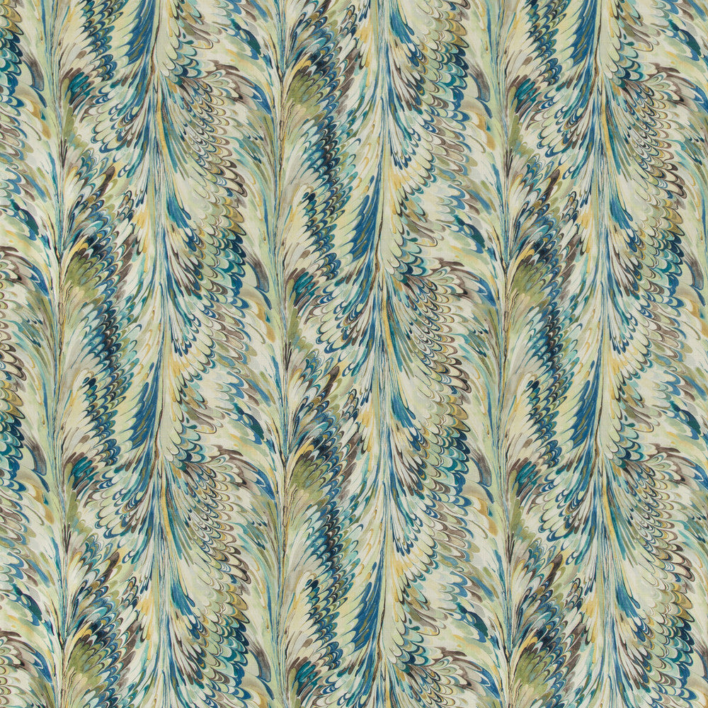 Taplow Print Peacock/Gold by Lee Jofa Designer Fabric MANOR HOUSE LINEN - 100% Austria MEDIUM Horizontal: 14.2 and Vertical: 24.9 56.8 - Swanky Fabrics -