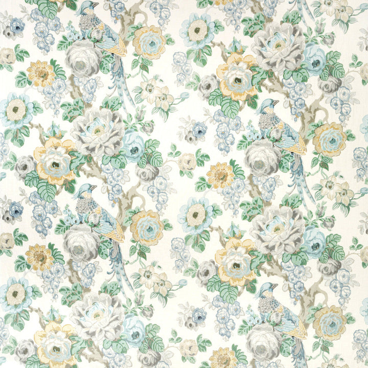 Avondale Print Slate/Aqua by Lee Jofa Designer Fabric AVONDALE COTTON - 49%;VISCOSE - 46%;POLYESTER - 5% Italy HEAVY Horizontal: 26.2 and Vertical: 26.4 52 - Swanky Fabrics -