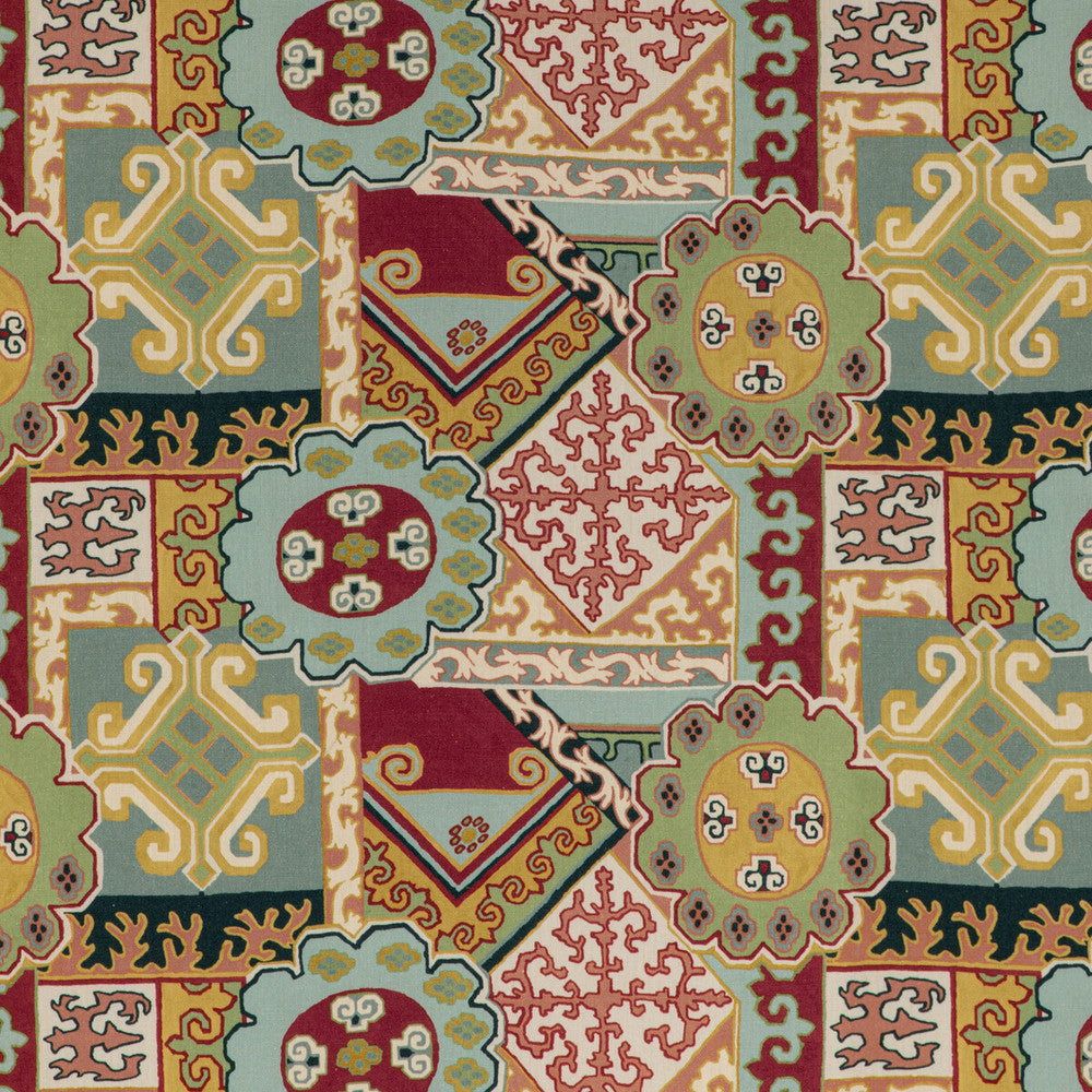 Batangas Print Red/Multi by Lee Jofa Designer Fabric MINDORO LINEN - 100% Italy HEAVY Horizontal: 27 and Vertical: 17.32 54 - Swanky Fabrics -