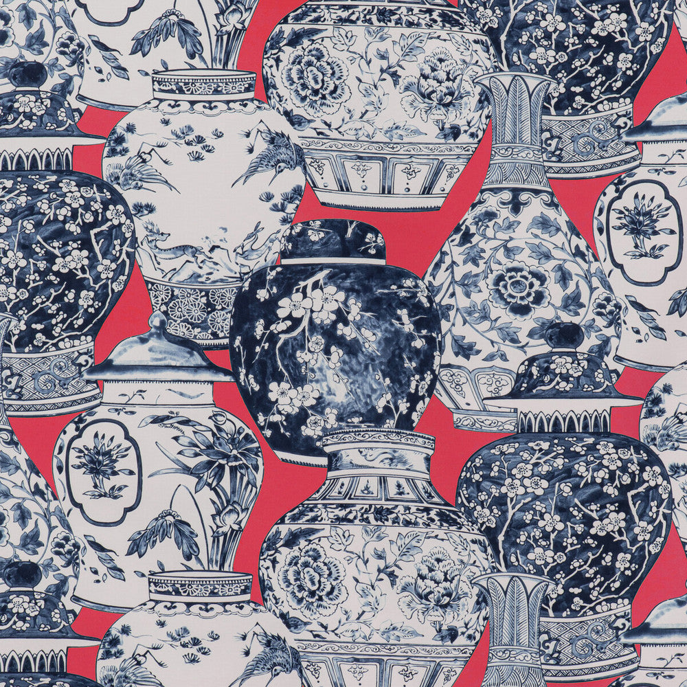 Pandan Print Chili/Blue by Lee Jofa Designer Fabric MINDORO COTTON - 100% Italy MEDIUM Horizontal: 53.54 and Vertical: 25.2 53.94 - Swanky Fabrics -
