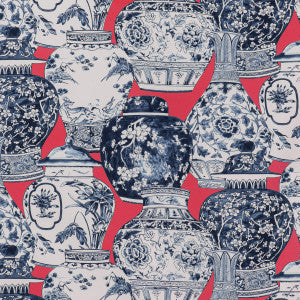Lee Jofa Fabric Pandan Print Chili/Blue