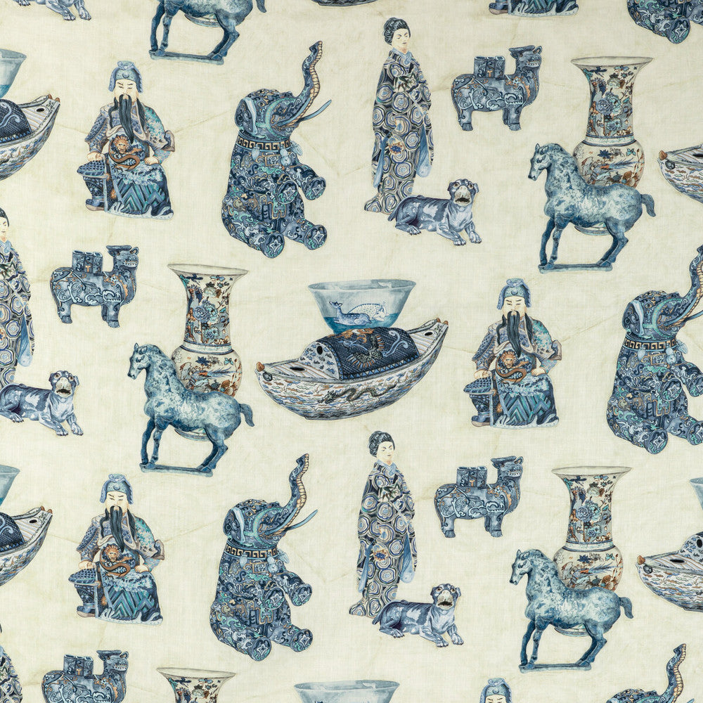 Tambelan Print Porcelain by Lee Jofa Designer Fabric MINDORO LINEN - 100% Austria MEDIUM Horizontal: 29.13 and Vertical: 31.5 58.27 - Swanky Fabrics -