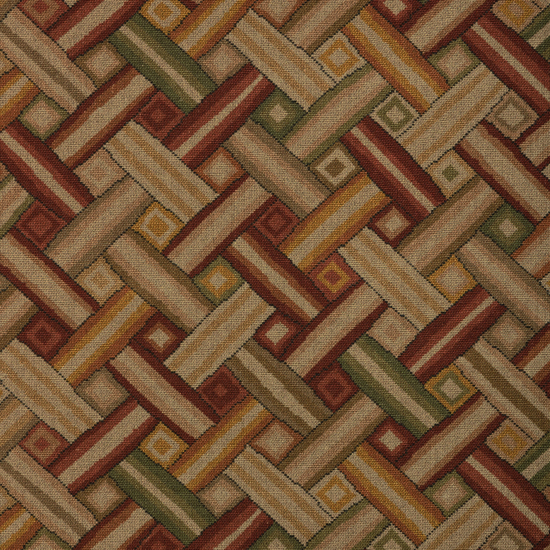 Lee Jofa Fabric Strapwork Print - Brick/Gold