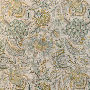 Lee Jofa Fabric Eden Emb Aqua/Gold 2023145.354.0