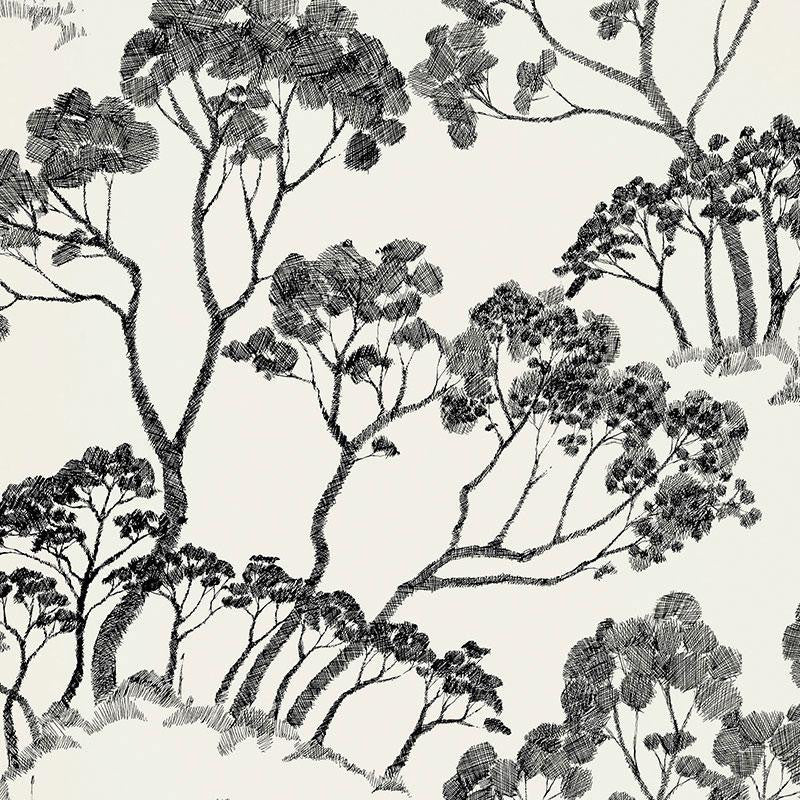 Timber ! Black & White 5007980 by Schumacher Designer Wallpaper Drawn From Nature 27.0" - Swanky Fabrics -