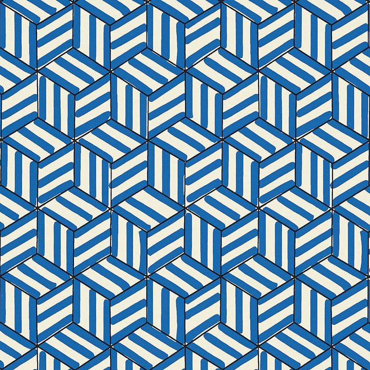 Tumbling Blocks Cobalt 5007962 by Schumacher Designer Wallpaper Miles Redd 6.75" - Swanky Fabrics -