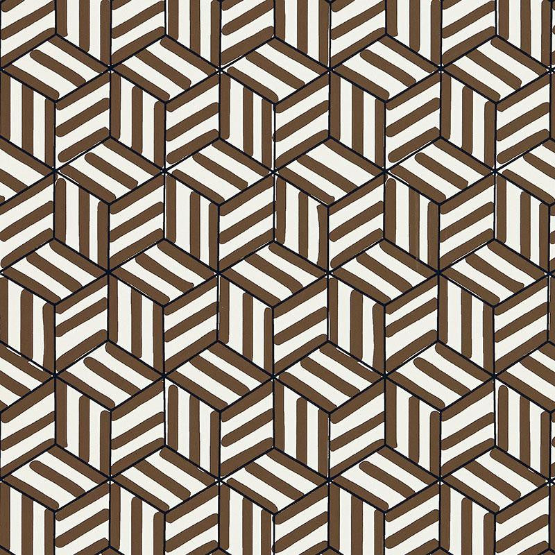 Tumbling Blocks Chocolate 5007963 by Schumacher Designer Wallpaper Miles Redd 6.75" - Swanky Fabrics -