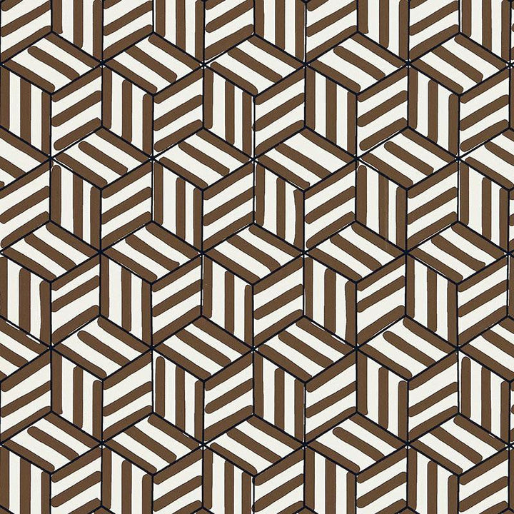 Tumbling Blocks Chocolate 5007963 by Schumacher Designer Wallpaper Miles Redd 6.75" - Swanky Fabrics -