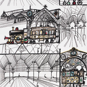 Schumacher Wallpaper Trains Multi On White 2703940