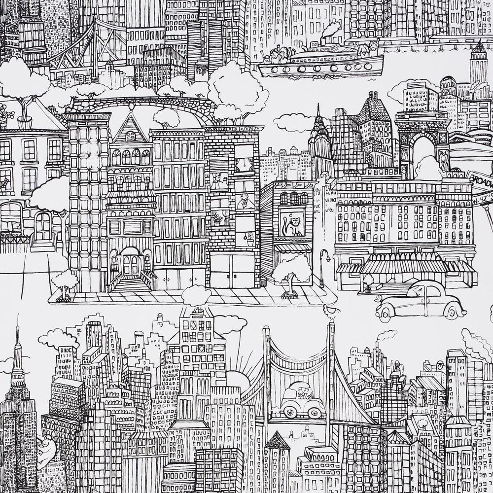 New York New York Black On White 2705530 by Schumacher Designer Wallpaper Exuberant Prints - Swanky Fabrics -