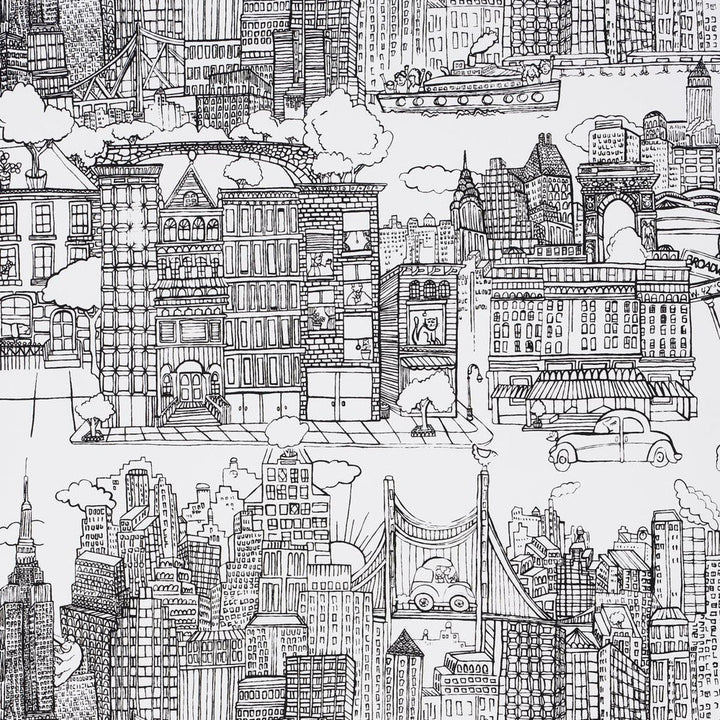 New York New York Black On White 2705530 by Schumacher Designer Wallpaper Exuberant Prints - Swanky Fabrics -