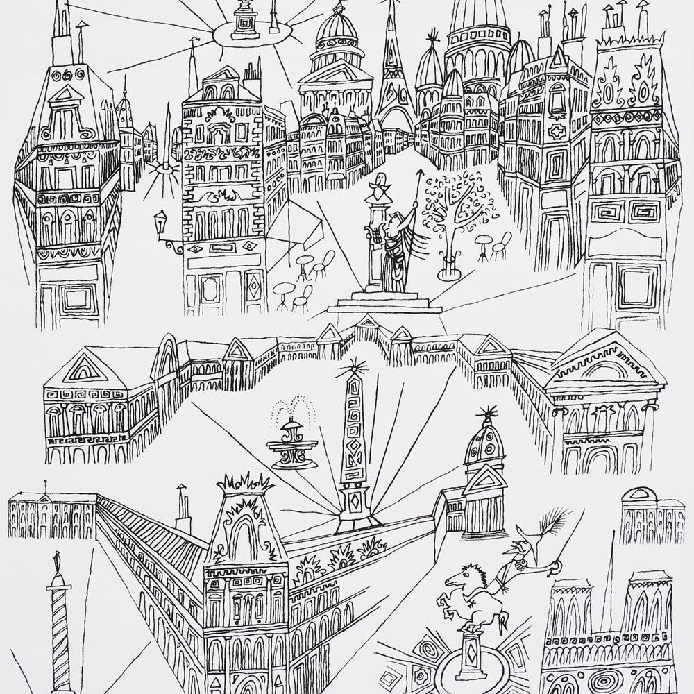 Views Of Paris Black & White 2705780 by Schumacher Designer Wallpaper Exuberant Prints 27.0" - Swanky Fabrics -