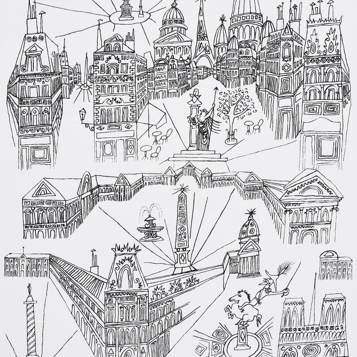 Views Of Paris Black & White 2705780 by Schumacher Designer Wallpaper Exuberant Prints 27.0" - Swanky Fabrics -