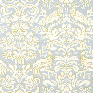 Schumacher Wallpaper Aldwyn Damask Robin'S Egg 5003610