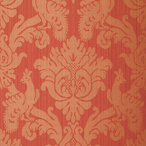 Schumacher Wallpaper Valette Strie Damask Garnet 5003664