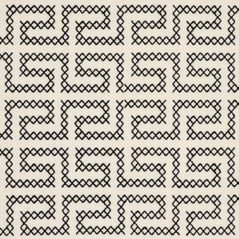A Maze Embroidery Black On Ivory 70230 by Schumacher Designer Fabric Contemporary Embroideries 4.25" - Swanky Fabrics -