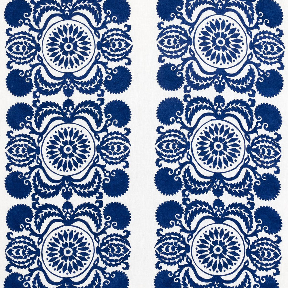 Castanet Embroidery Cobalt 70260 by Schumacher Designer Fabric Contemporary Embroideries 26.0" - Swanky Fabrics -