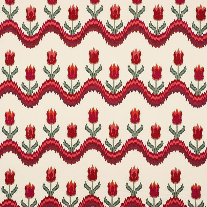Tulip Flamestitch Embroidery Vermilion 70271 by Schumacher Designer Fabric Contemporary Embroideries 51.0" - Swanky Fabrics -