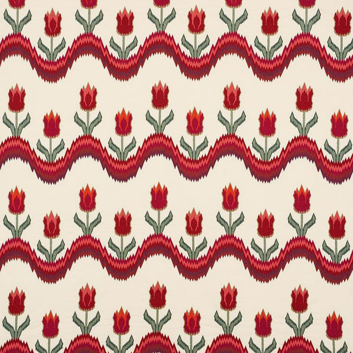 Tulip Flamestitch Embroidery Vermilion 70271 by Schumacher Designer Fabric Contemporary Embroideries 51.0" - Swanky Fabrics -