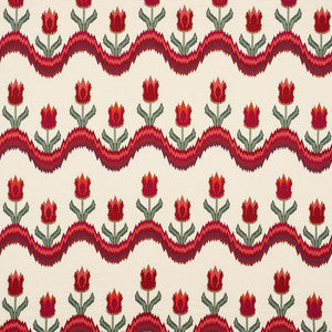 Schumacher Fabric Tulip Flamestitch Embroidery Vermilion 70271