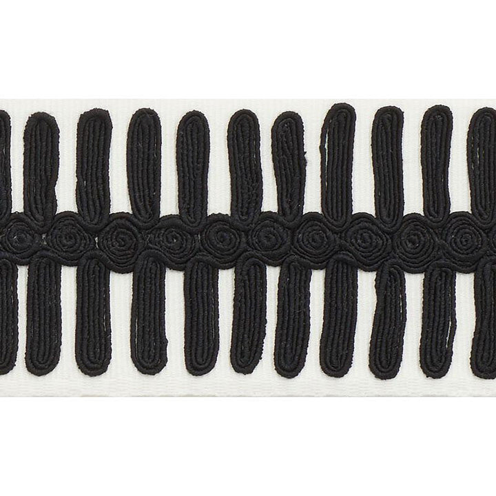 Castille Tape Black On Ivory 70742 by Schumacher Designer Trim Misterioso - Swanky Fabrics -