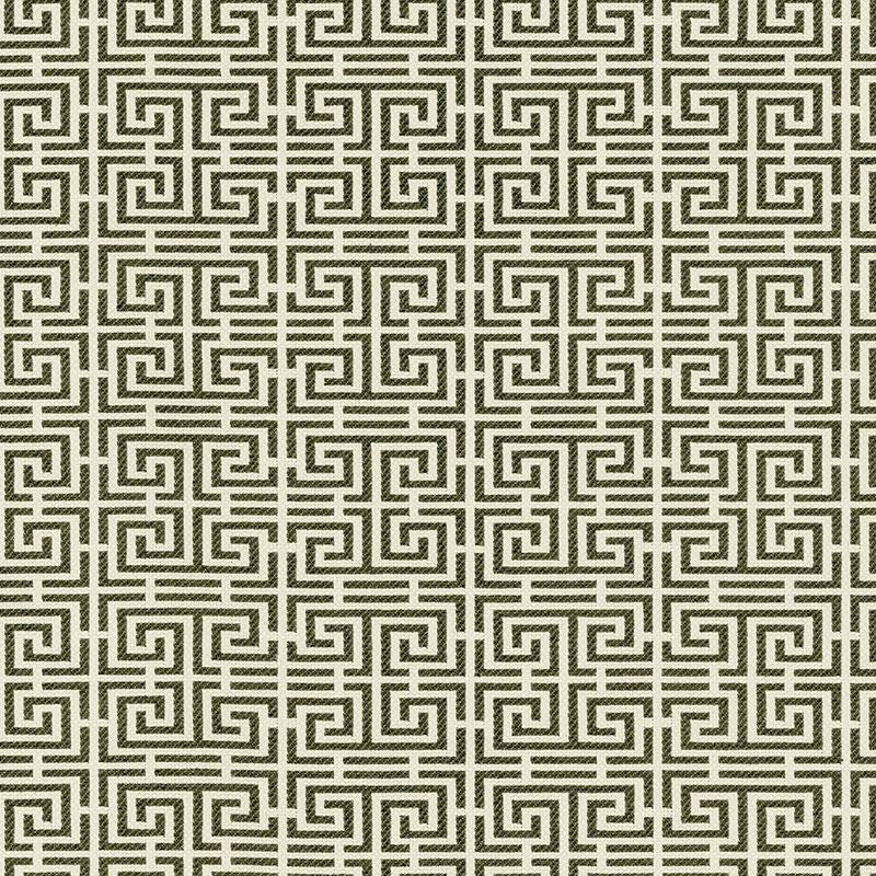Chinois Fret Noir/ Almond 54950 by Schumacher Designer Fabric Essentials: Small-Scale Upholstery 2.25" - Swanky Fabrics -