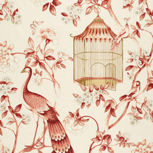 Schumacher Fabric Oiseaux Et Fleurs Cinnabar 173442