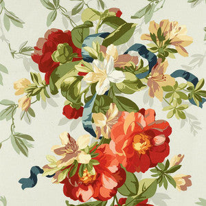 Schumacher Fabric Ellesmere Ribbon Floral Aqua 173811