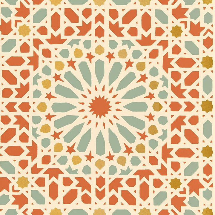 Nasrid Palace Mosaic Persimmon 5005962 by Schumacher Designer Wallpaper Byzantium 20.5" - Swanky Fabrics -
