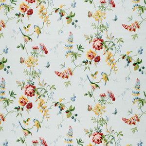 Schumacher Fabric Chickadee Floral Sky 1235014