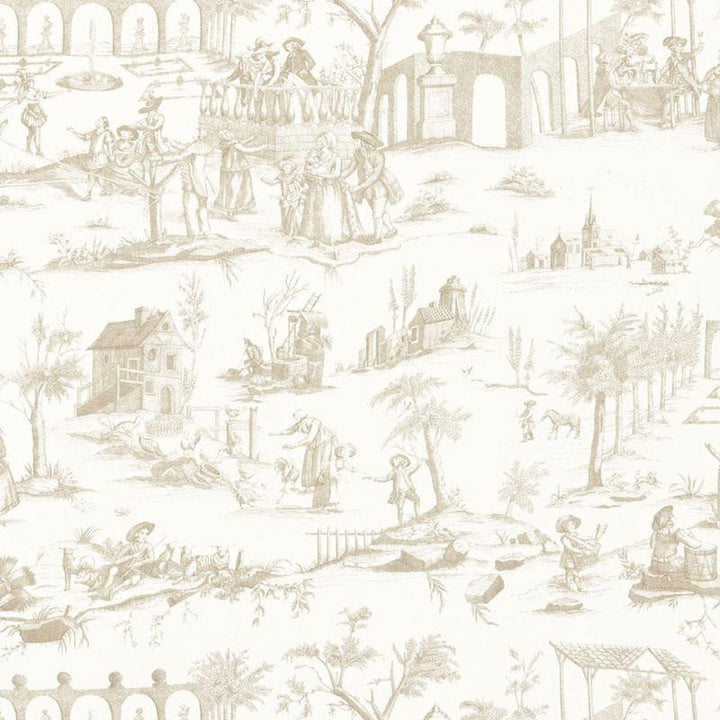 Siena Toile Greige 175172 by Schumacher Designer Fabric Palazzo 26.25" - Swanky Fabrics -