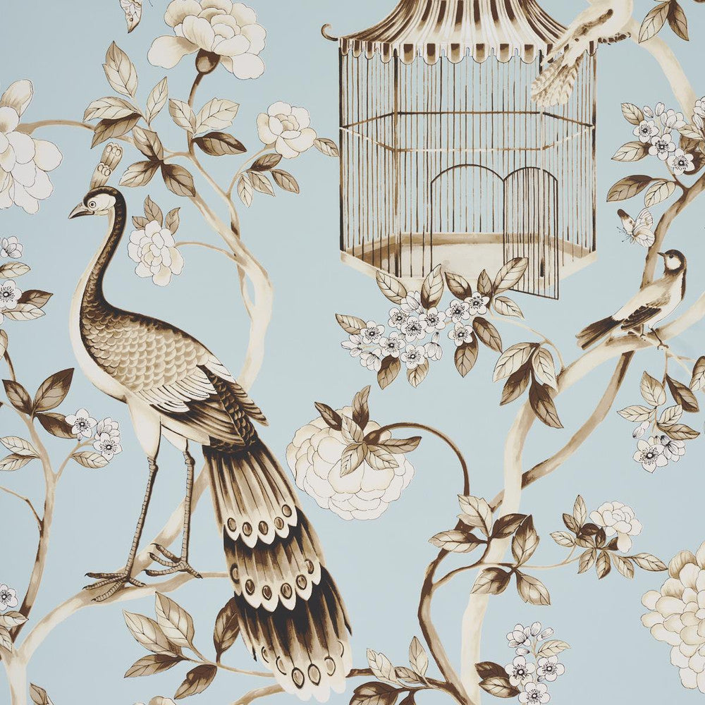 Oiseaux Et Fleurs Mineral 5004080 by Schumacher Designer Wallpaper Atelier 27.0" - Swanky Fabrics -