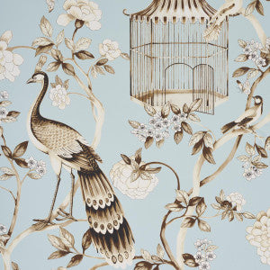 Schumacher Wallpaper Oiseaux Et Fleurs Mineral 5004080